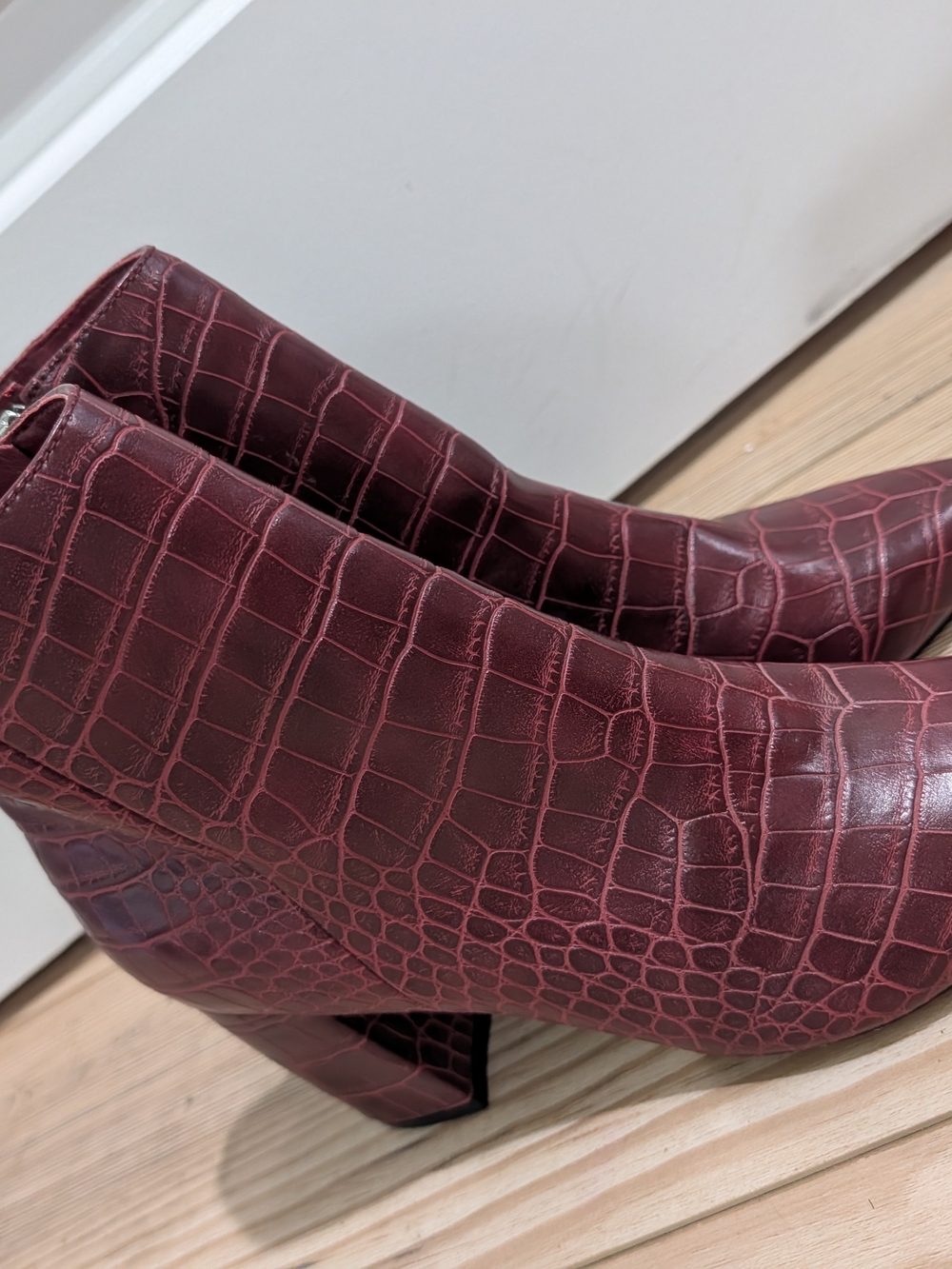 Marc Fisher Croc-Embossed Pointed Toe Ankle Booties - Burgundy - Picture 2 of 6